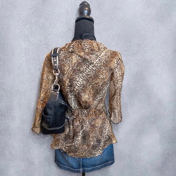 Vintage Y2K Passport Snake Print Sheer Wrap 3/4 Sleeve Blouse Medium - Picture 2 of 8